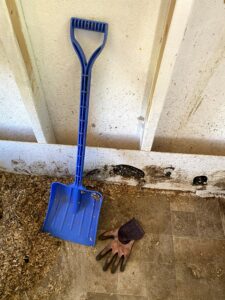 Photo of small blue child's snow shovel